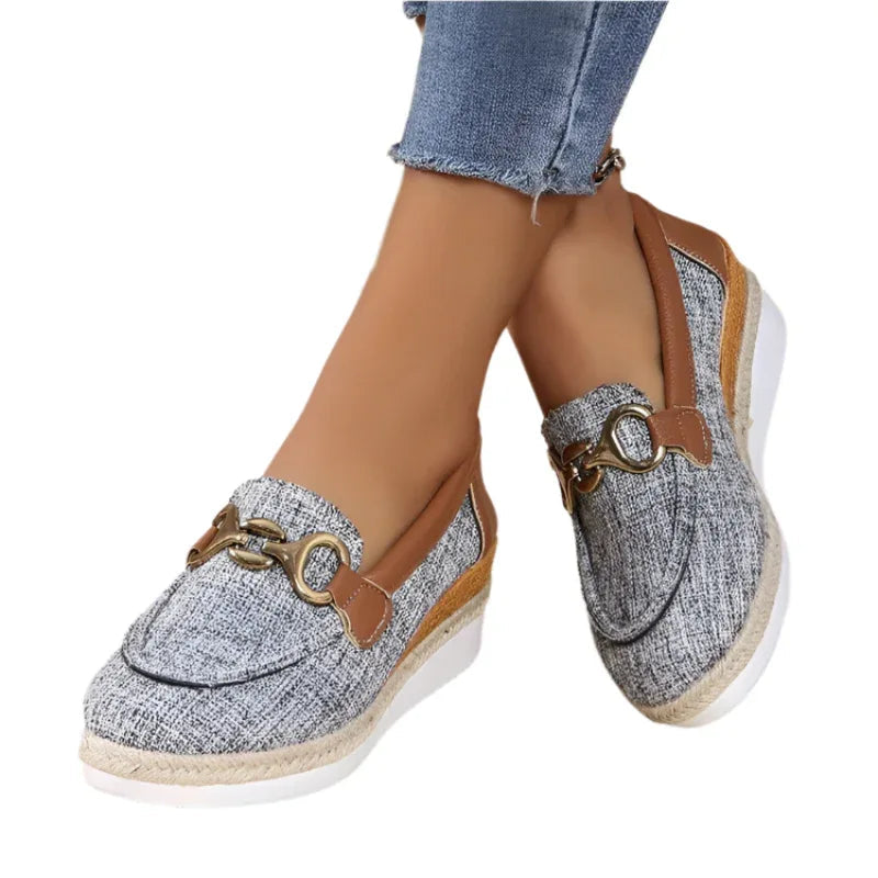Mocassins Décontractés Escarpins Femme Chaussures d'Extérieur à Boucle Compensées Plateforme Mocassins Chaussures Paresseuses à Enfiler