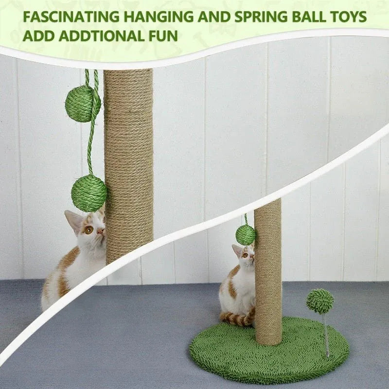 Poteau griffoir pour chat avec jouet balles suspendues