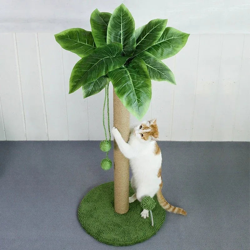 Poteau griffoir pour chat avec jouet balles suspendues