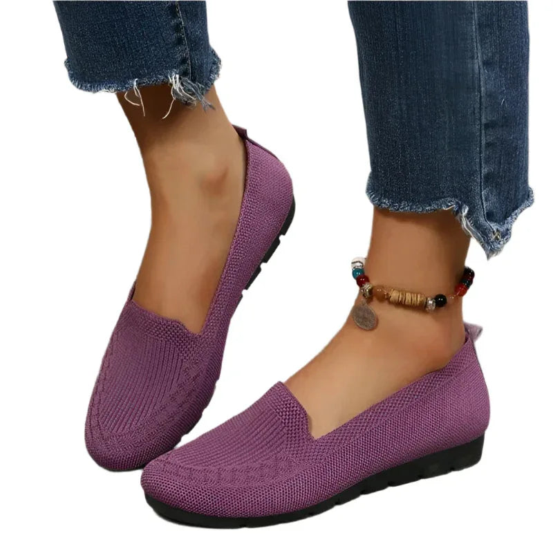 Chaussures Plates en Maille Décontractées, Mocassins Femme Tendance Couleur Unie Bout Rond Chaussures Confortables et Décontractées