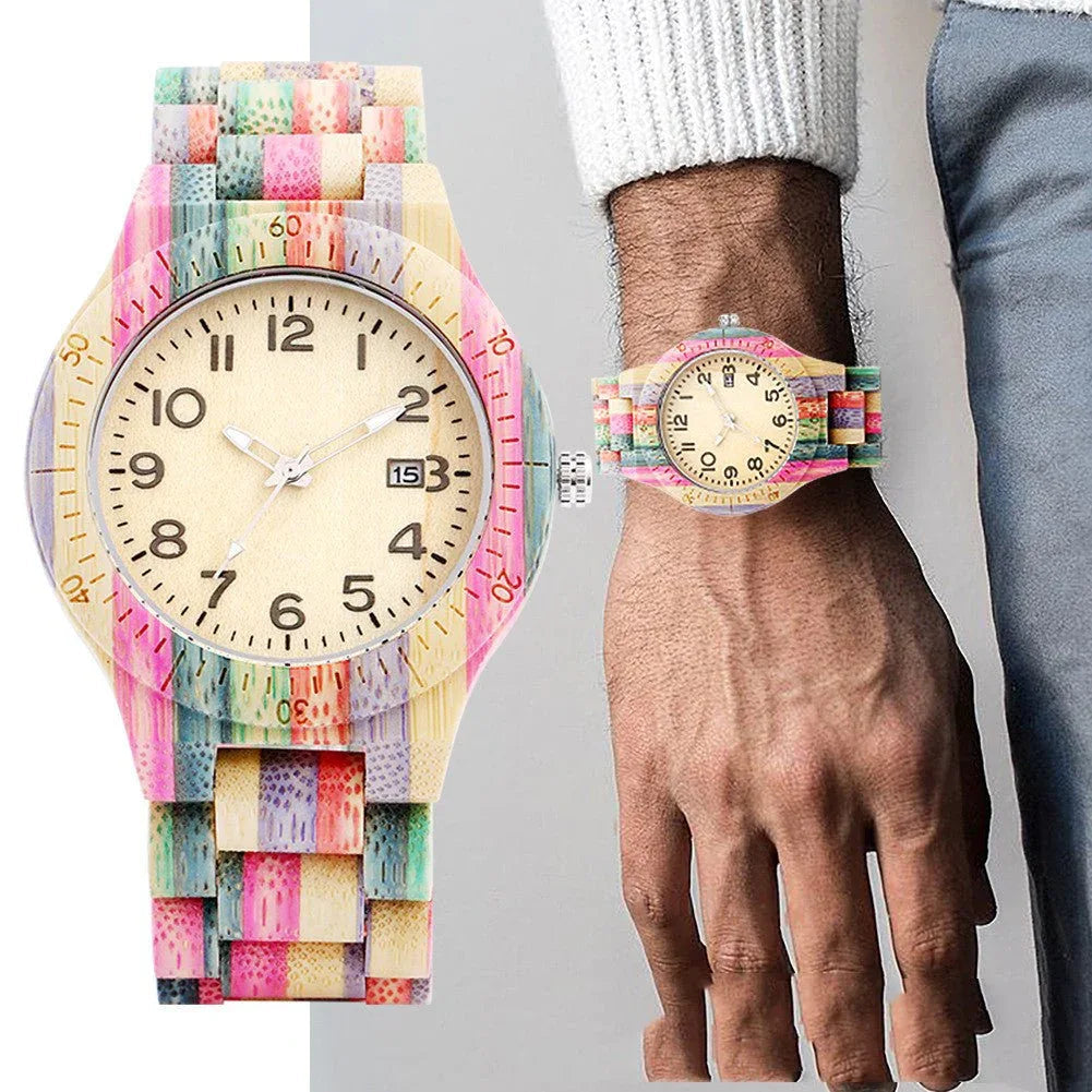 Montre unisexe colorée en bambou