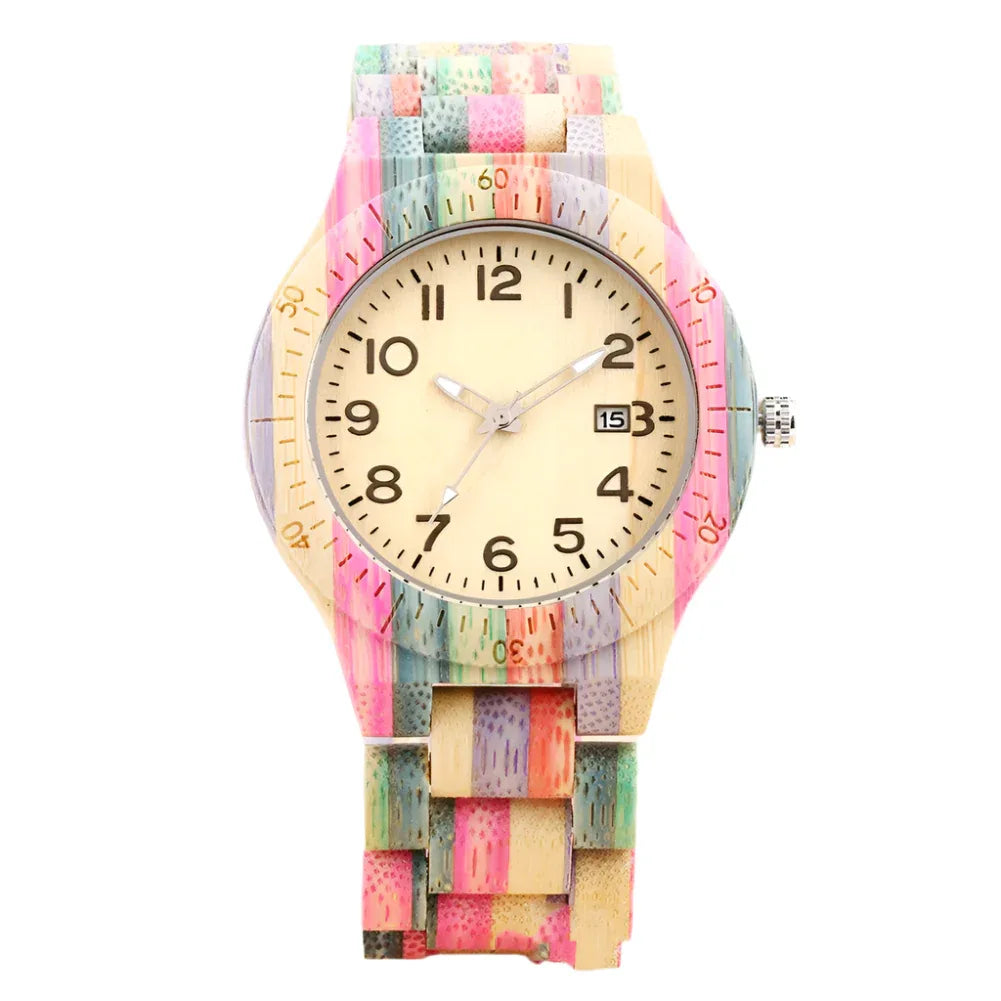 Montre unisexe colorée en bambou
