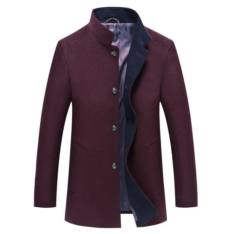 Bequemer mittellanger einreihiger Woll-Winter-Trenchcoat