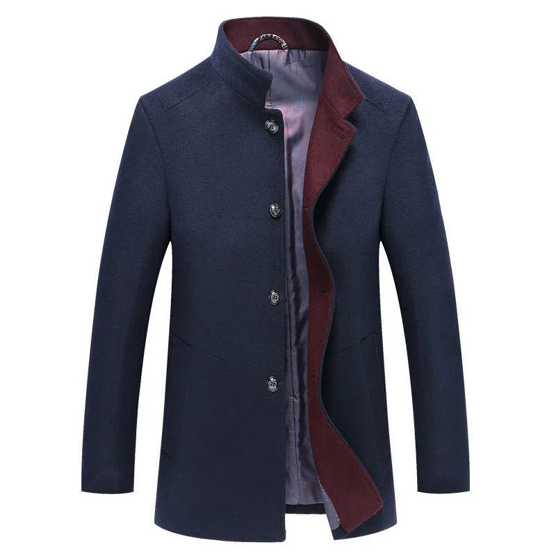 Bequemer mittellanger einreihiger Woll-Winter-Trenchcoat