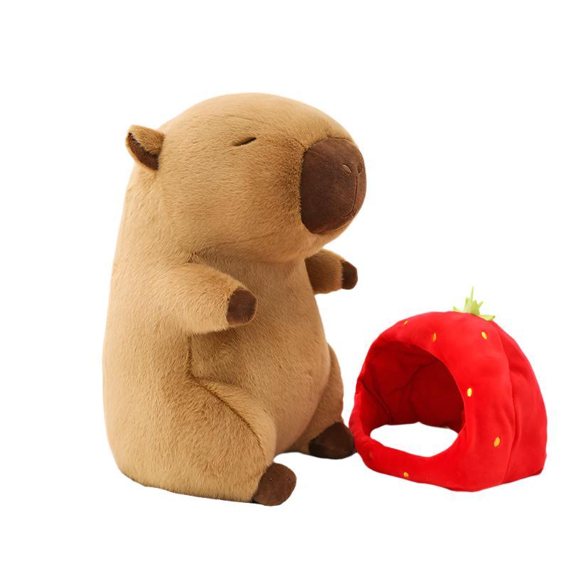 Poupée créative Capybara de dessin animé en peluche pour enfants avec chapeau fraise