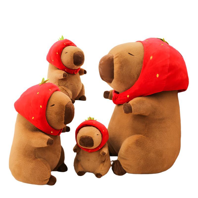 Poupée créative Capybara de dessin animé en peluche pour enfants avec chapeau fraise