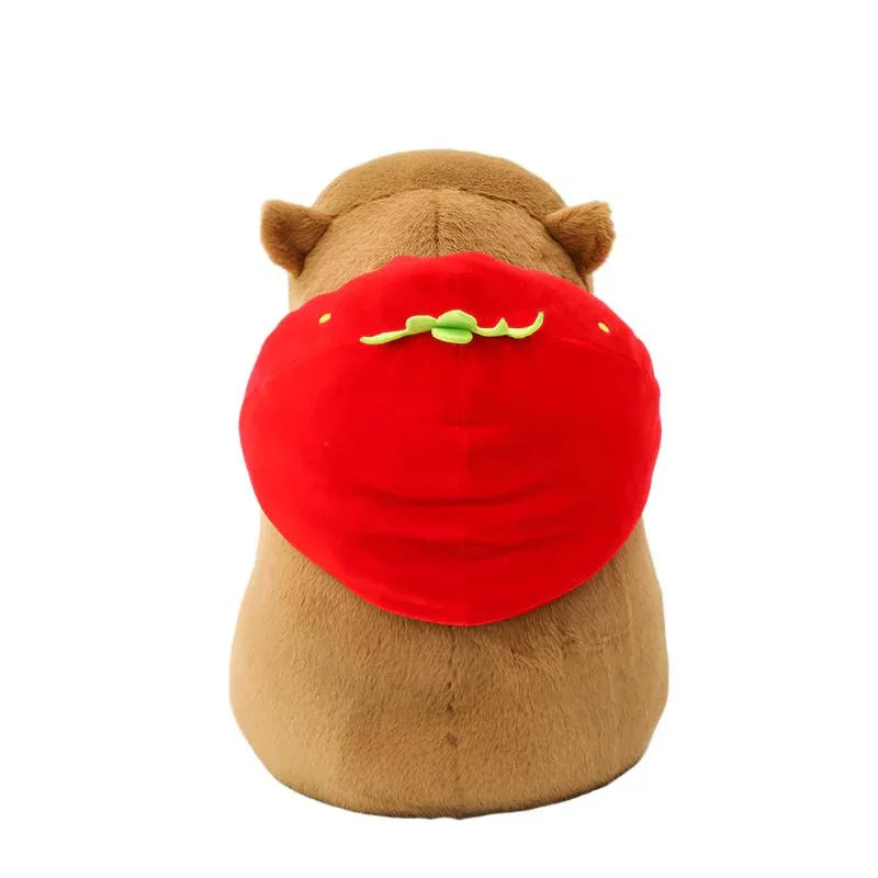 Poupée créative Capybara de dessin animé en peluche pour enfants avec chapeau fraise