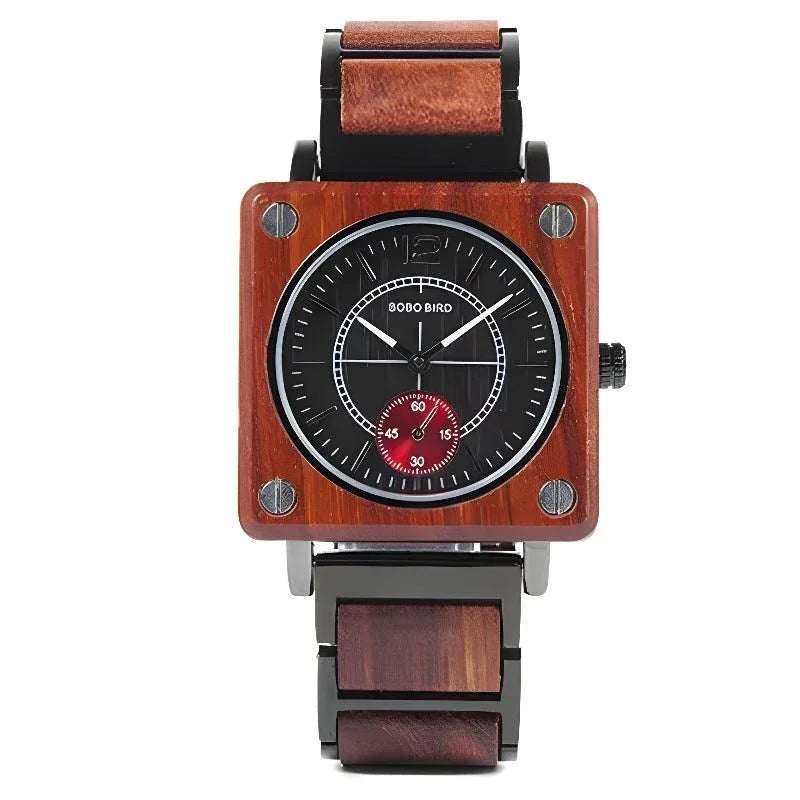 Montre à quartz carrée en bois créative