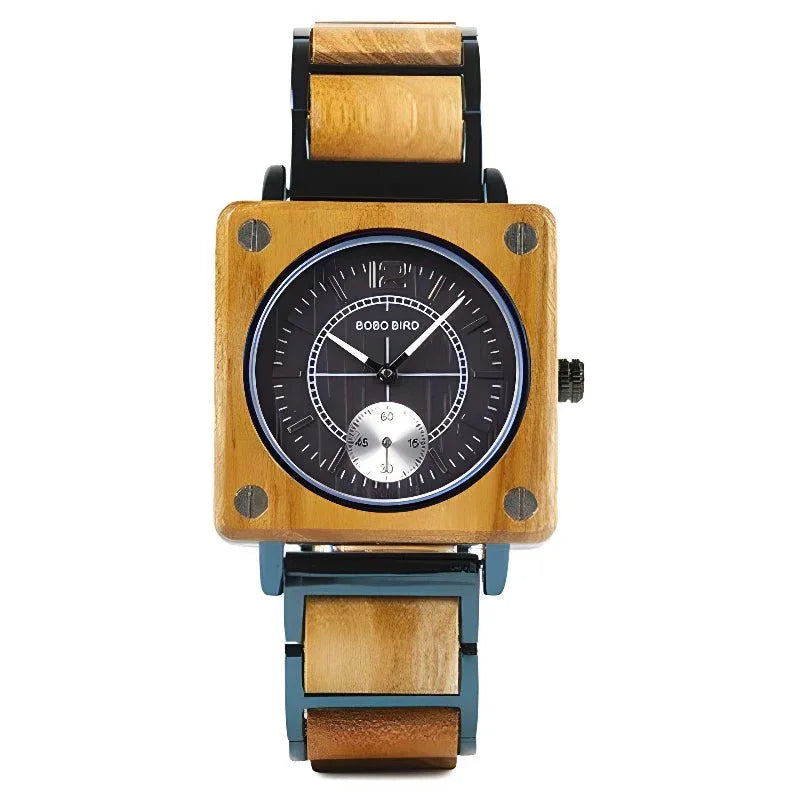 Montre à quartz carrée en bois créative