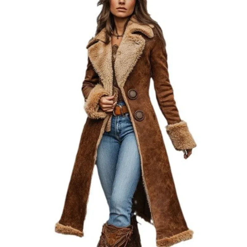 Manteau chaud en peluche style western vintage en jean pour femme