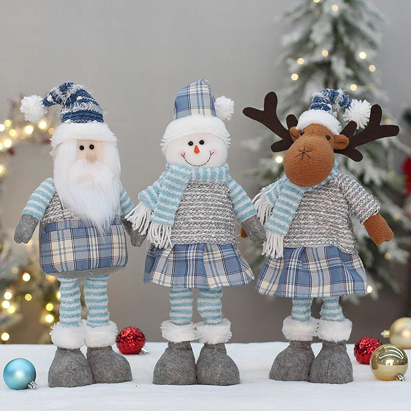 Grandes poupées de Noël rétractables en tissu bleu