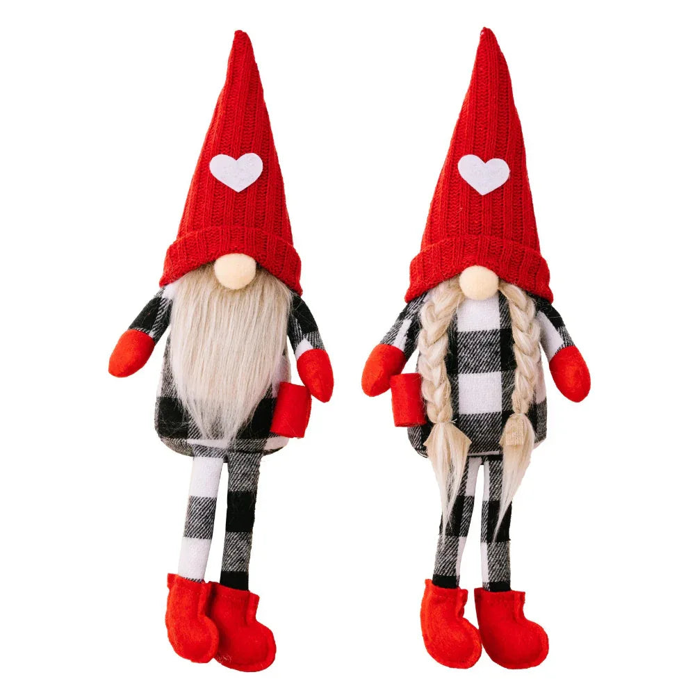 Décoration de Noël Poupée sans Visage Chapeau Tricoté Rouge Assis