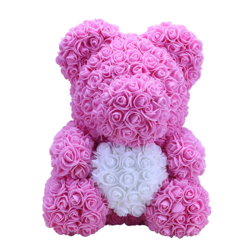 Poupée Rose de Noël Créative Tenant un Ours Cœur Cadeau Romantique pour Amoureux Petites Amies Épouses
