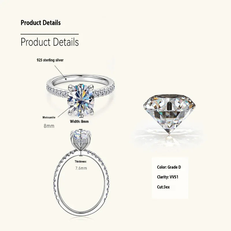 Bague de créateur en moissanite 2 carats pour femme