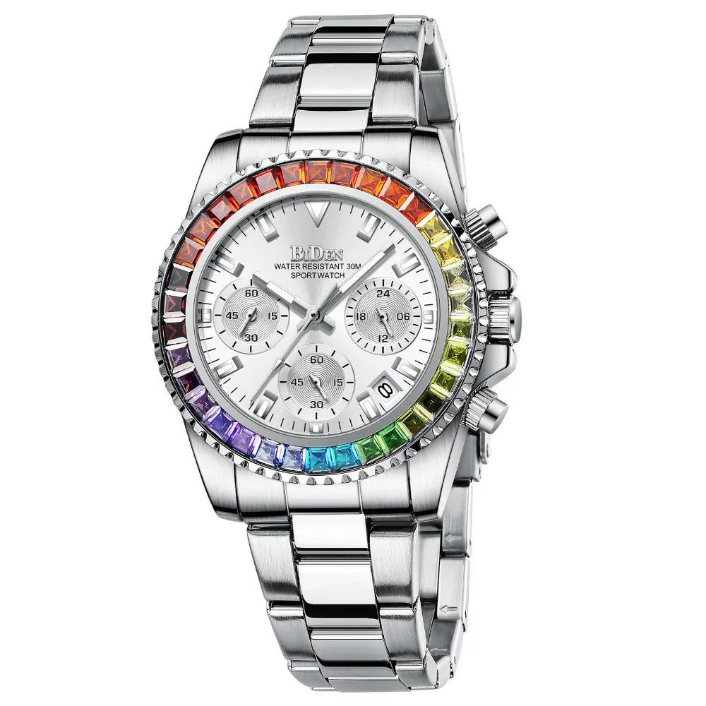 Montre Tendance Femme en Acier à Diamants Colorés