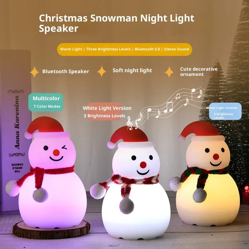 Lampe de Nuit Bonhomme de Neige de Noël Audio Bluetooth en Silicone Petite Lampe de Nuit
