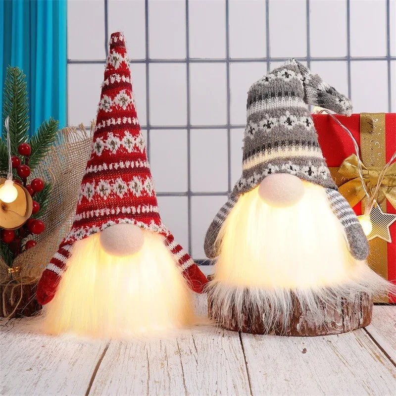 Décoration de Noël Lumineuse Barbe Brillante Père Noël Figurine Poupée Ornements