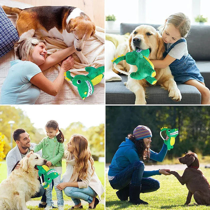 Plüsch-Hundespielzeug mit Sound, langlebig, weich, interaktiv, Dinosaurierform, mit Quietscher