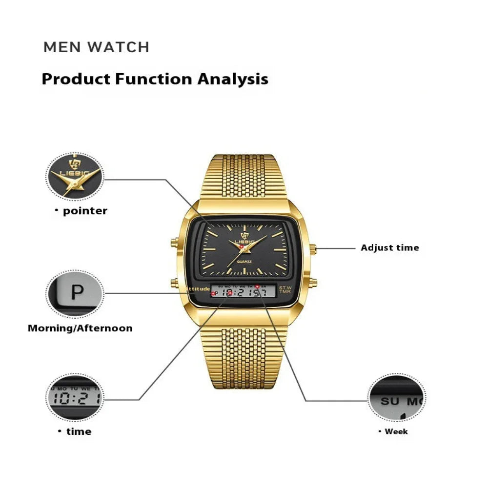 Montre électronique à quartz double affichage étanche décontractée et élégante