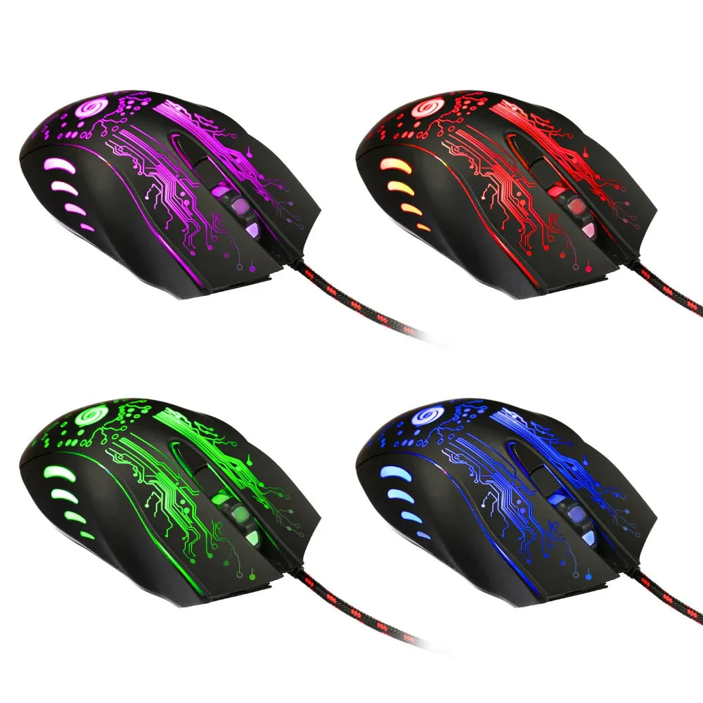 USB Kabelgebundene Ergonomische Gaming Maus mit 5500DPI und Farbiger LED-Beleuchtung für PC Laptop