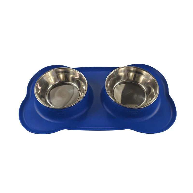Grande gamelle pour animaux de compagnie en silicone double bol en acier inoxydable pour chien
