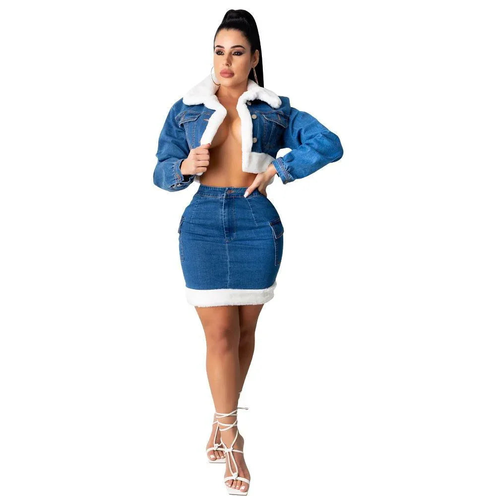 Jupe en jean en peluche ensemble deux pièces en jean