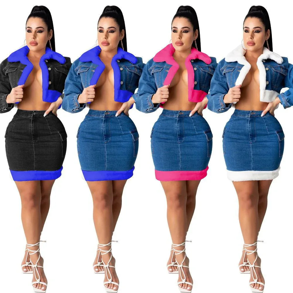Jupe en jean en peluche ensemble deux pièces en jean