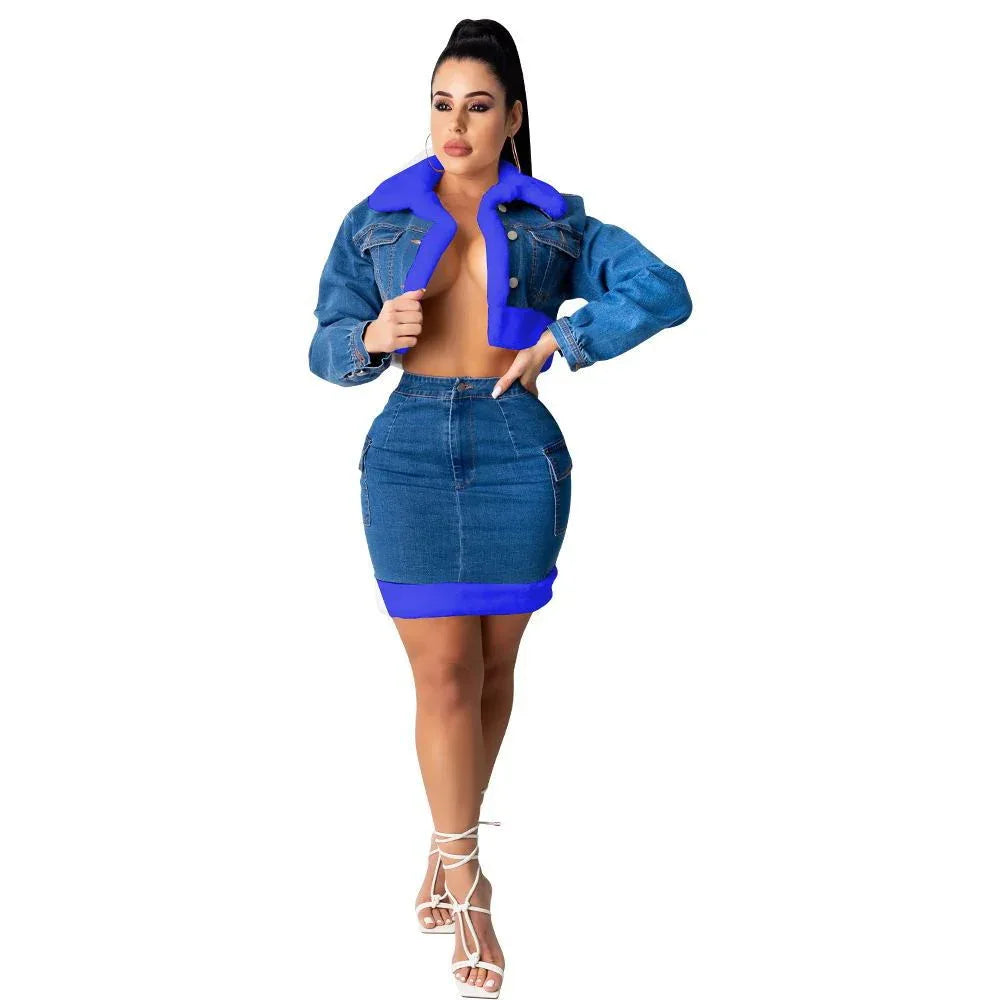 Jupe en jean en peluche ensemble deux pièces en jean
