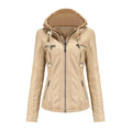 Abnehmbare zweiteilige Kapuzen-Lederjacke für Damen