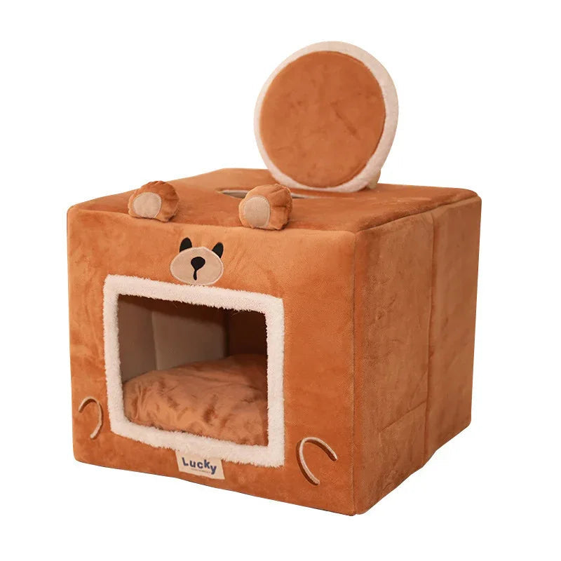 Niche Maison pour Chat Lit pour Chien Couchage Intérieur Auto-Chauffant Lavable Démontable Tente Abri pour Animaux