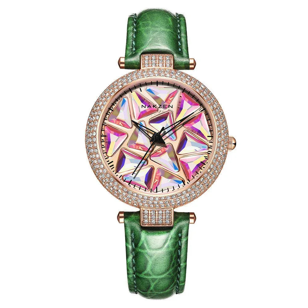 Damenuhren mit Lederarmband und Diamantzifferblatt