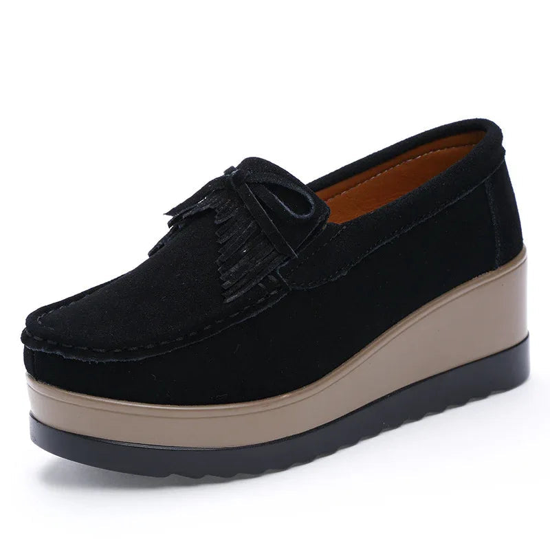 Chaussures à enfiler épaisses à la mode avec nœud à pompons pour femme