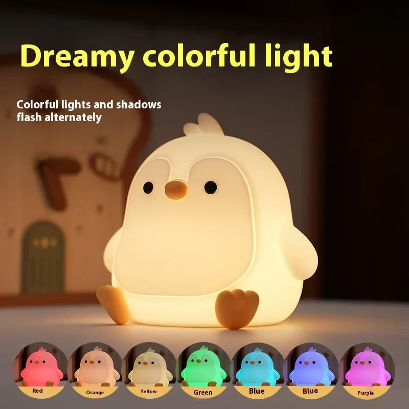 Lampe de Chevet de Table en Silicone Bébé Pingouin Petite Veilleuse de Chambre