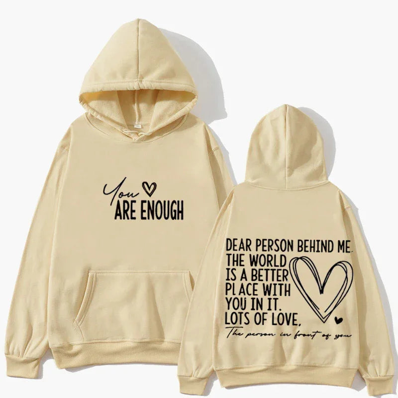 Sweat à Capuche Décontracté Femme à Message "TU ES ASSEZ" Citation Inspirante