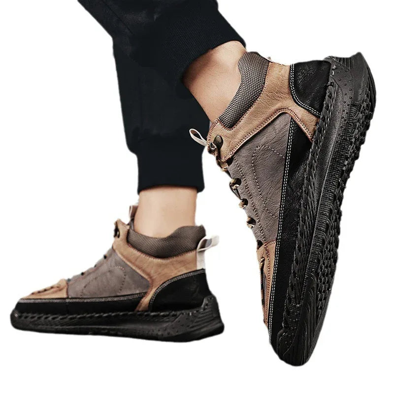 Chaussures en cuir haut de gamme Bottes Martin montantes polyvalentes pour hommes