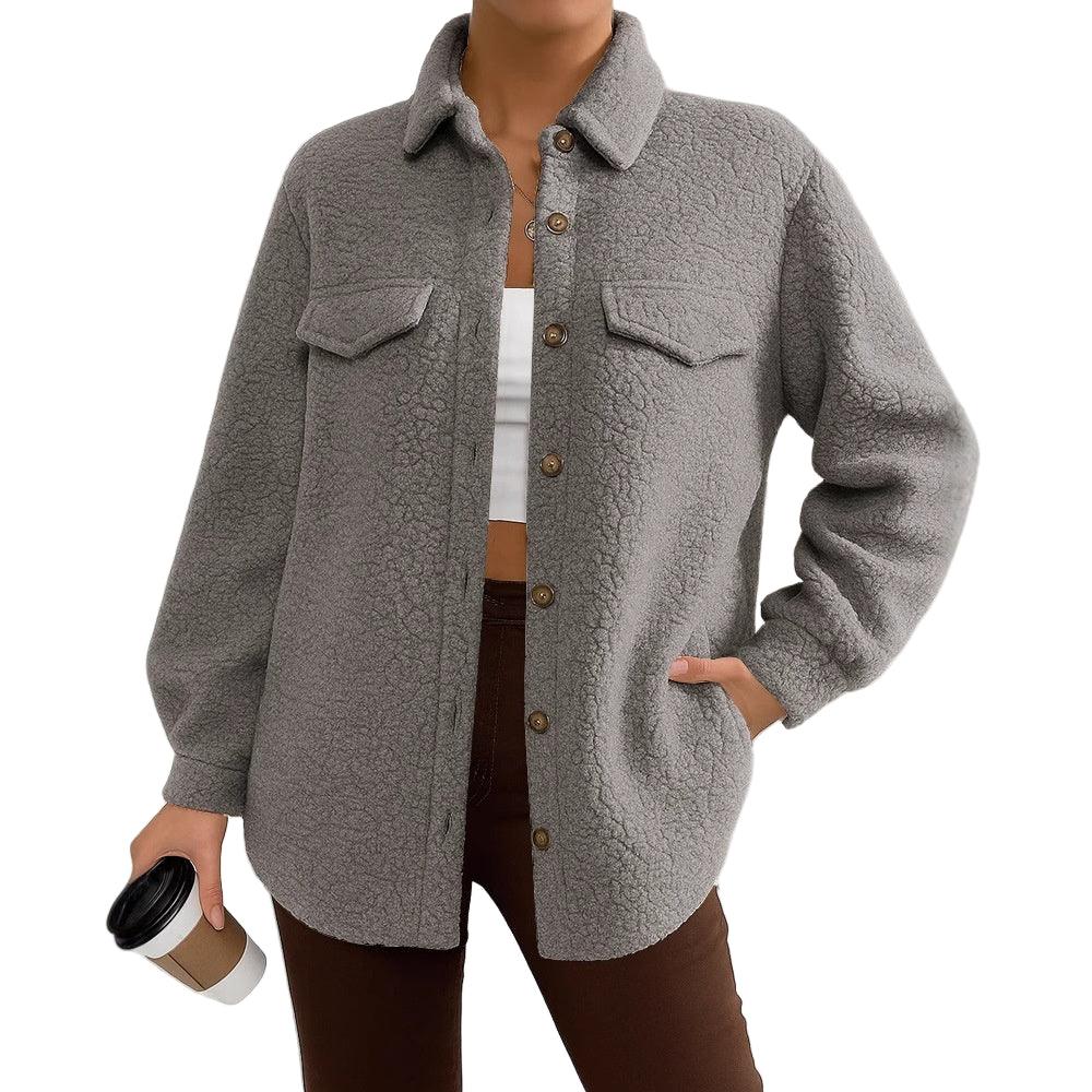 Veste polaire à revers et manches longues unie pour femme
