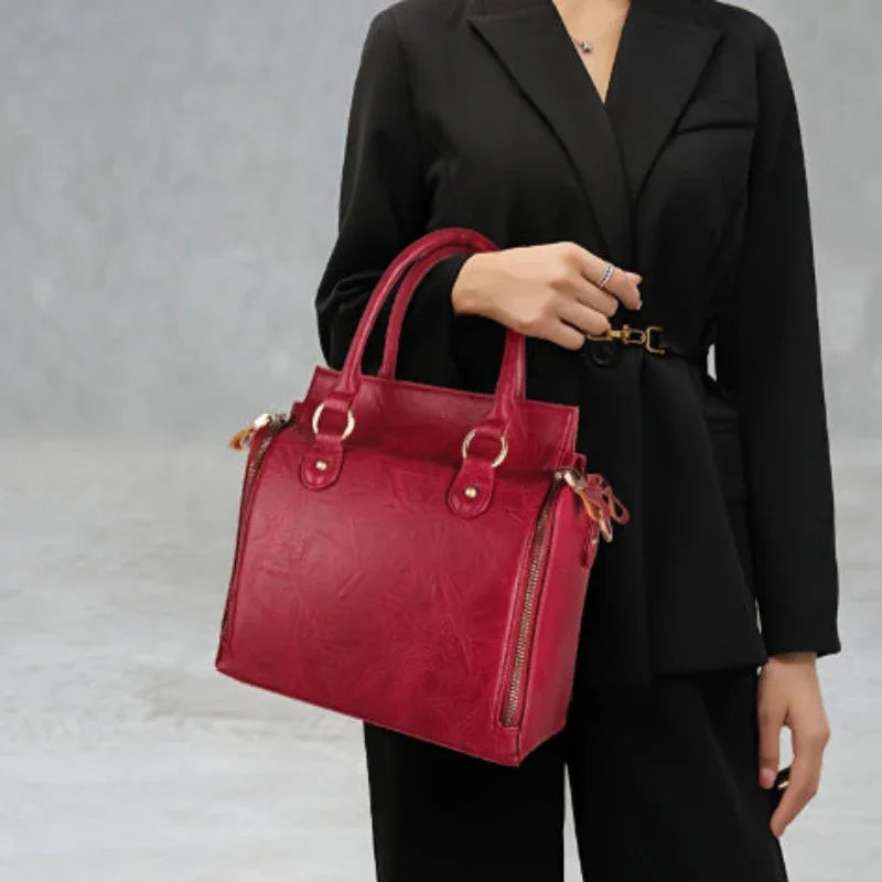 Sac à main élégant en cuir véritable grande capacité pour femme