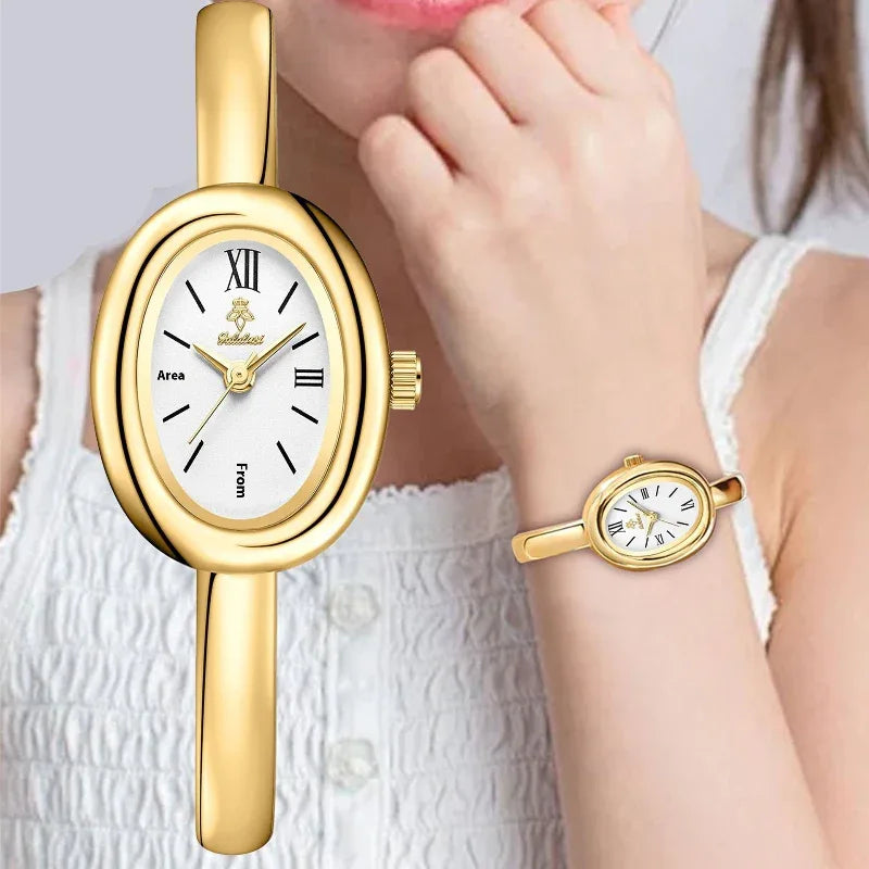 Montre ovale rétro à quartz multifonction pour femme