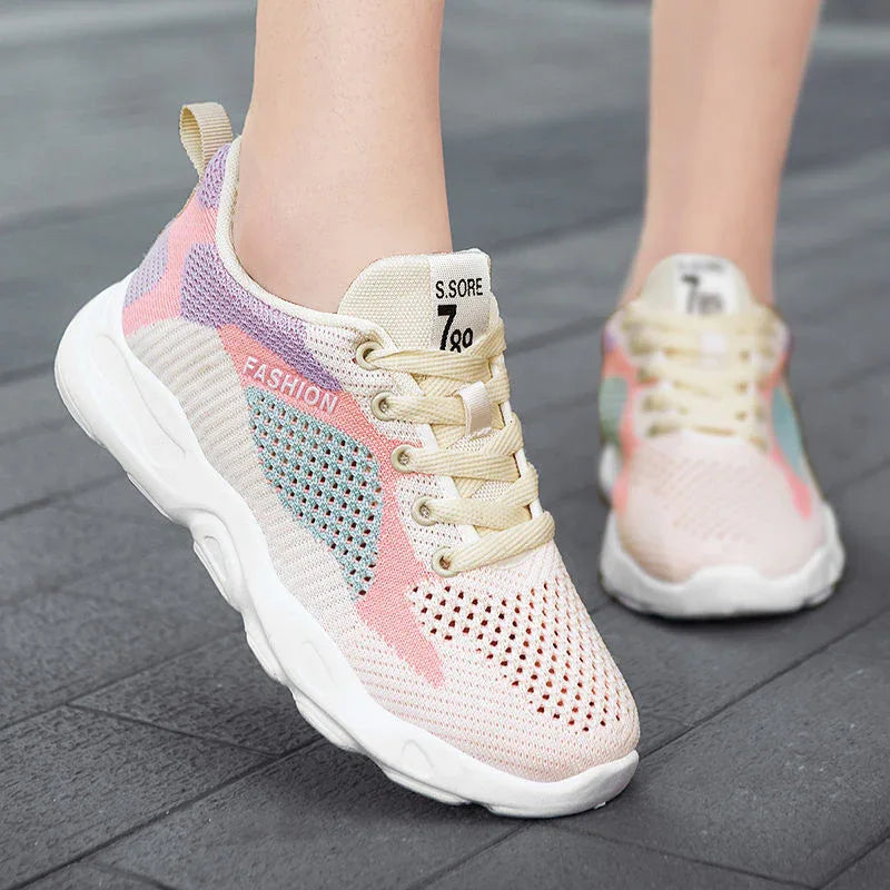 Baskets décontractées à lacets pour femmes Chaussures polyvalentes respirantes et légères pour la marche et la course à pied