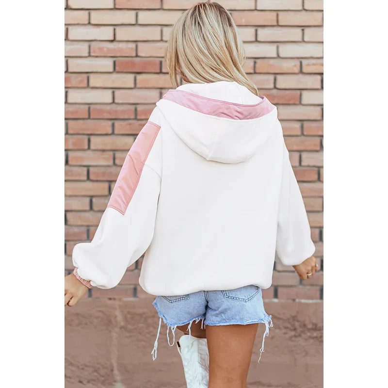 Sweat à capuche ample pour femme, style décontracté, à manches longues, avec couleurs contrastantes