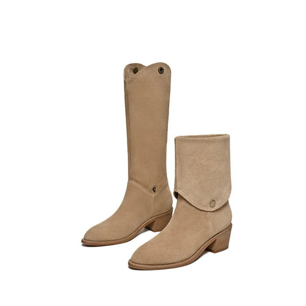 Bottes courtes en cuir de vachette mat, de style western, à bout pointu, pour femmes