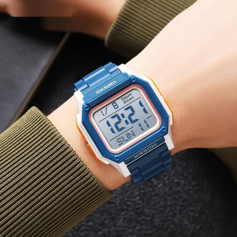 Multifunktionale rechteckige elektronische Digitaluhr für Herren mit Harzspiegelmaterial