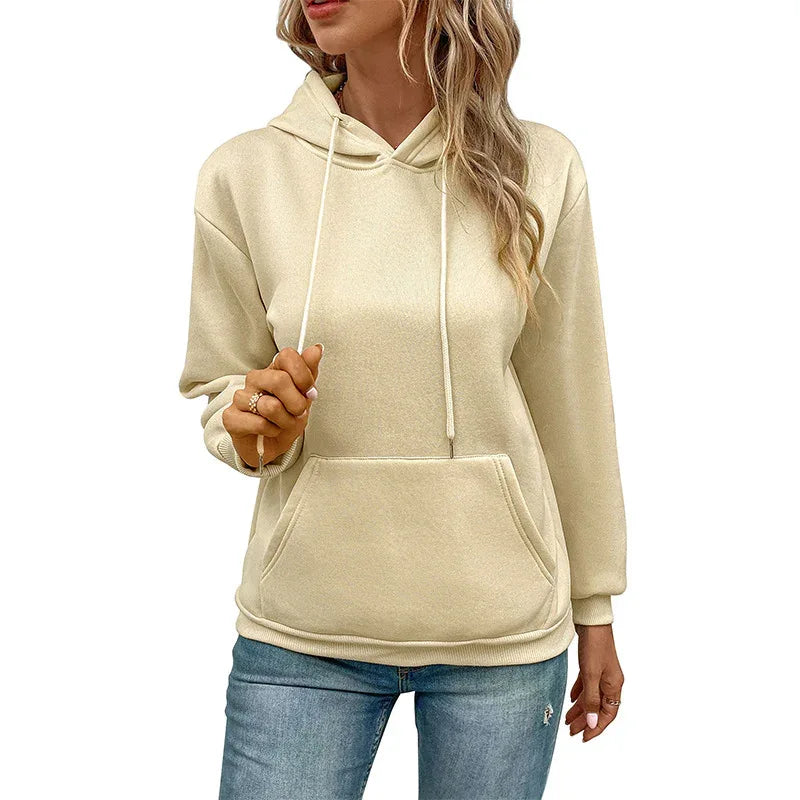 Sweat à capuche uni à manches longues pour femme
