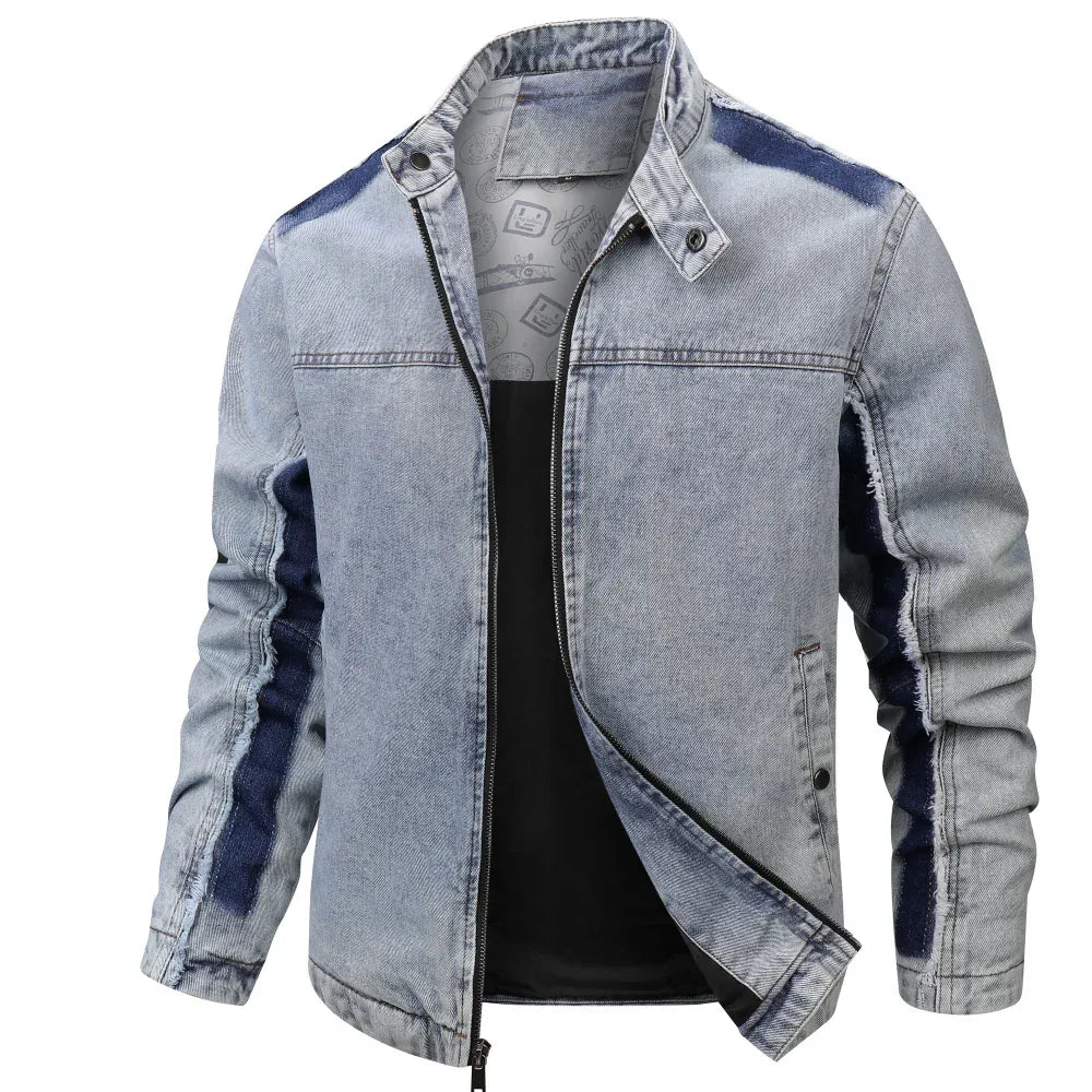 Veste rétro en jean patchwork pour homme