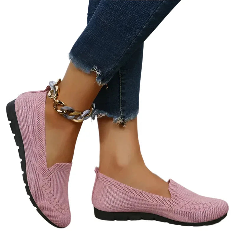 Chaussures Plates en Maille Décontractées, Mocassins Femme Tendance Couleur Unie Bout Rond Chaussures Confortables et Décontractées
