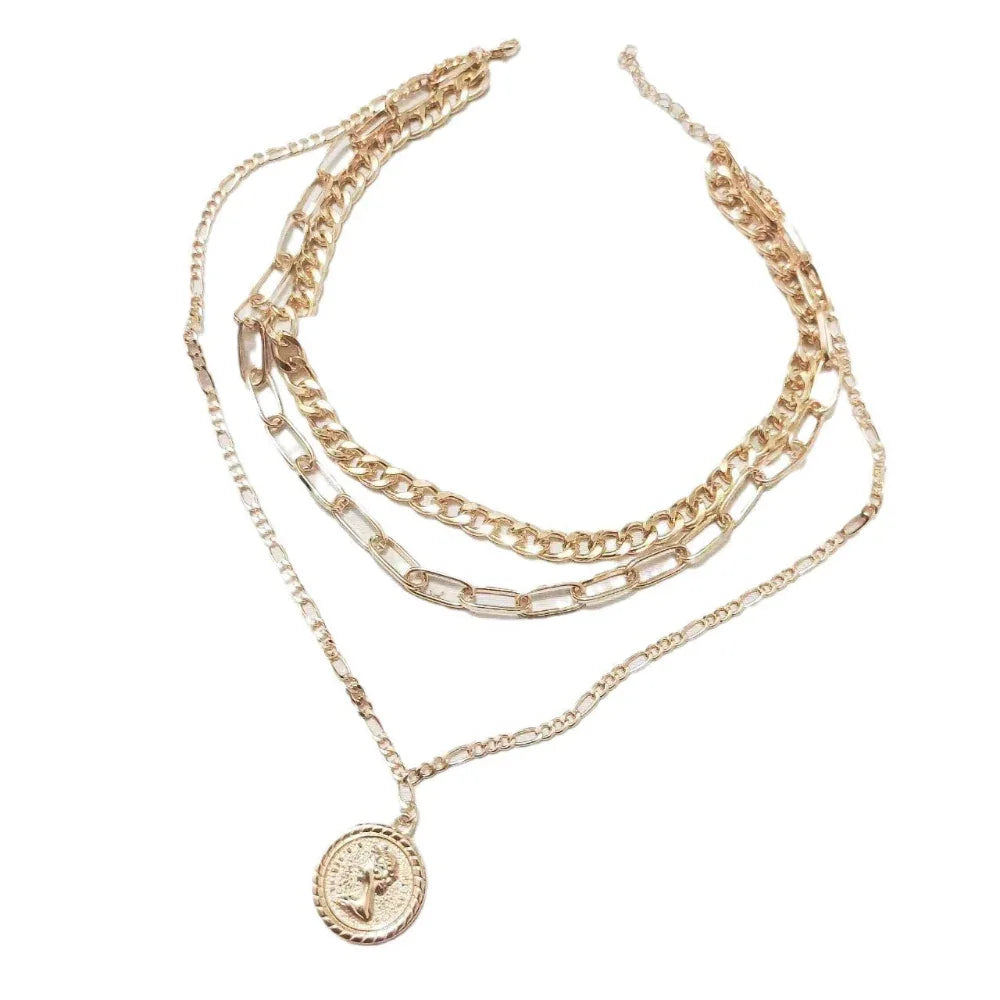 Collier unisexe multicouche en alliage métallique à la mode et polyvalent