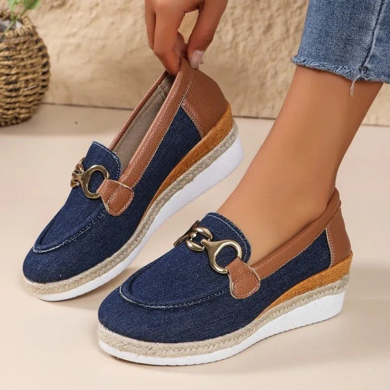 Mocassins Décontractés Escarpins Femme Chaussures d'Extérieur à Boucle Compensées Plateforme Mocassins Chaussures Paresseuses à Enfiler