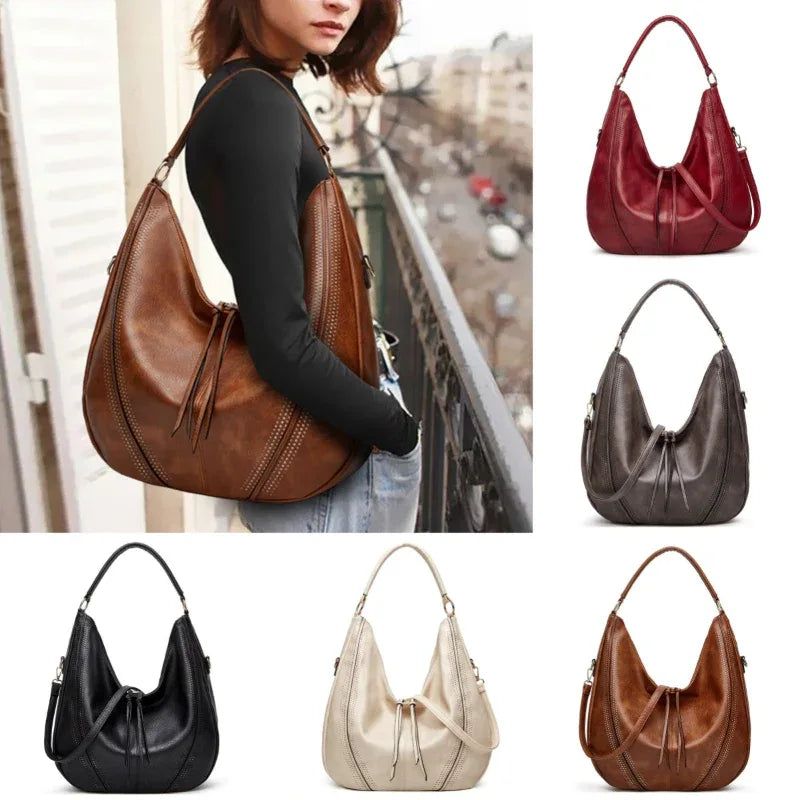 Sac à bandoulière fourre-tout tendance rétro grande capacité avec gland et motif ajouré pour femme