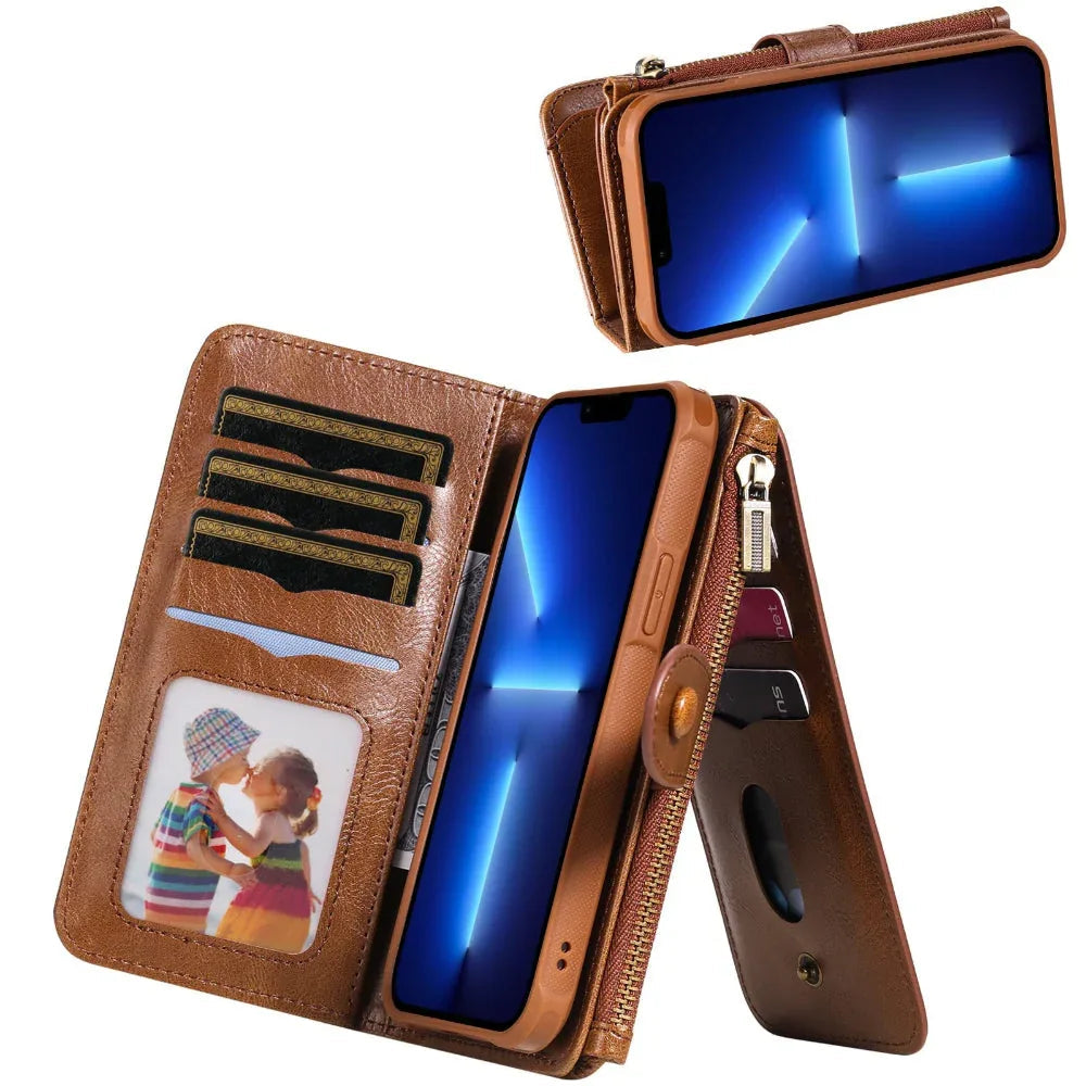 Leder Retro Handyhülle Multifunktionsbrieftasche mit Magnetverschluss