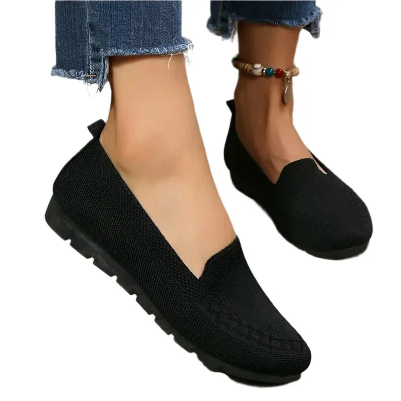 Chaussures Plates en Maille Décontractées, Mocassins Femme Tendance Couleur Unie Bout Rond Chaussures Confortables et Décontractées